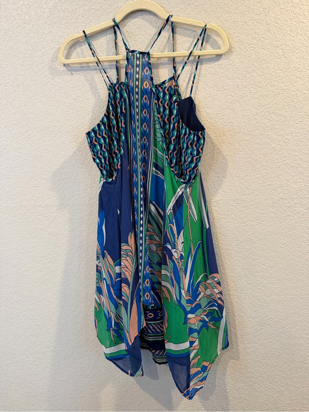 Maeve Blue & Green Asymmetrical Strappy Sundress
